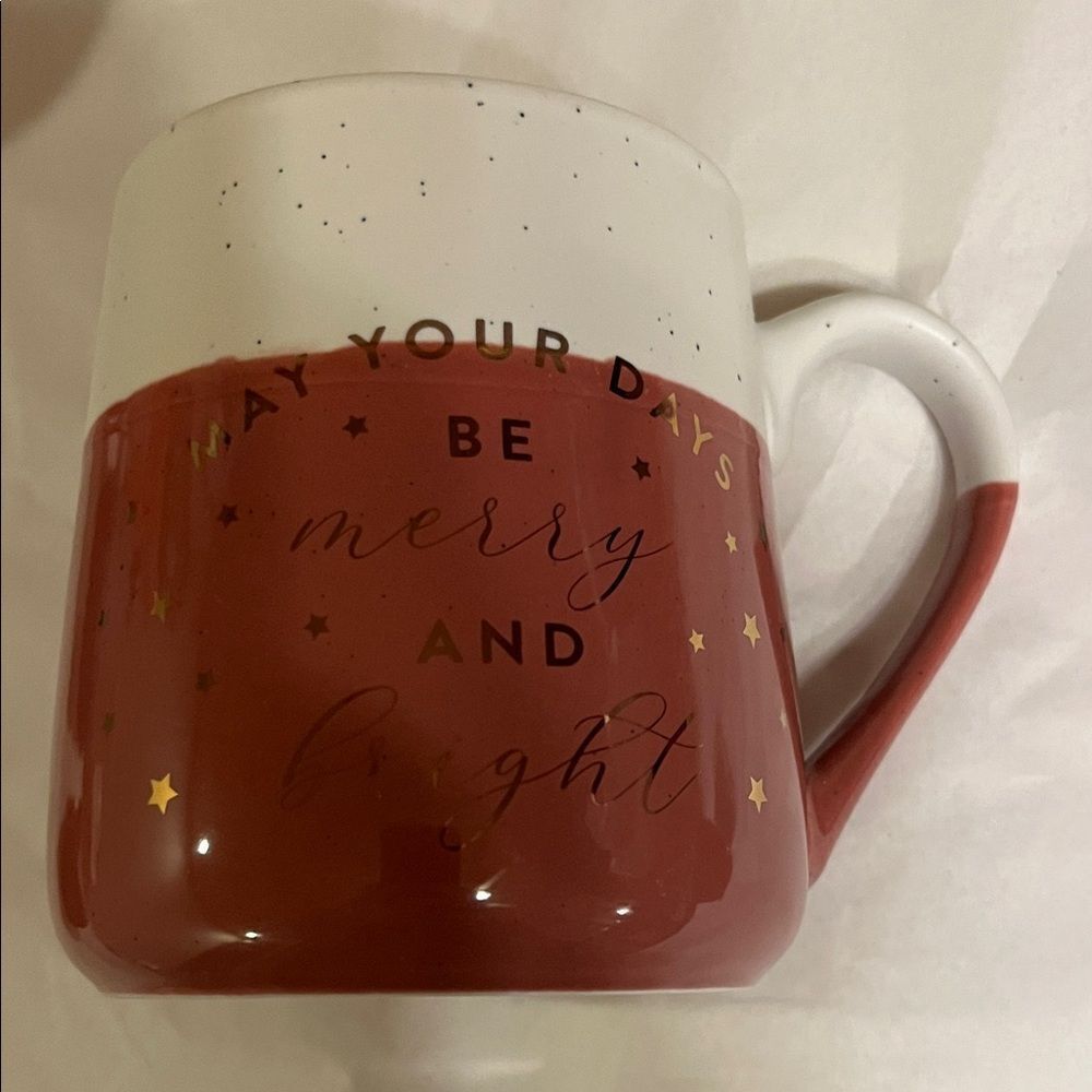 Festive Red and White Mug with Gold Stars